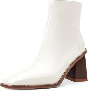 Womens Ankle Boots Zipper Chunky Mid Heel Boot Retro Square Pointed Toe Short Boots Heeled Shoes for Women Fall Winter
