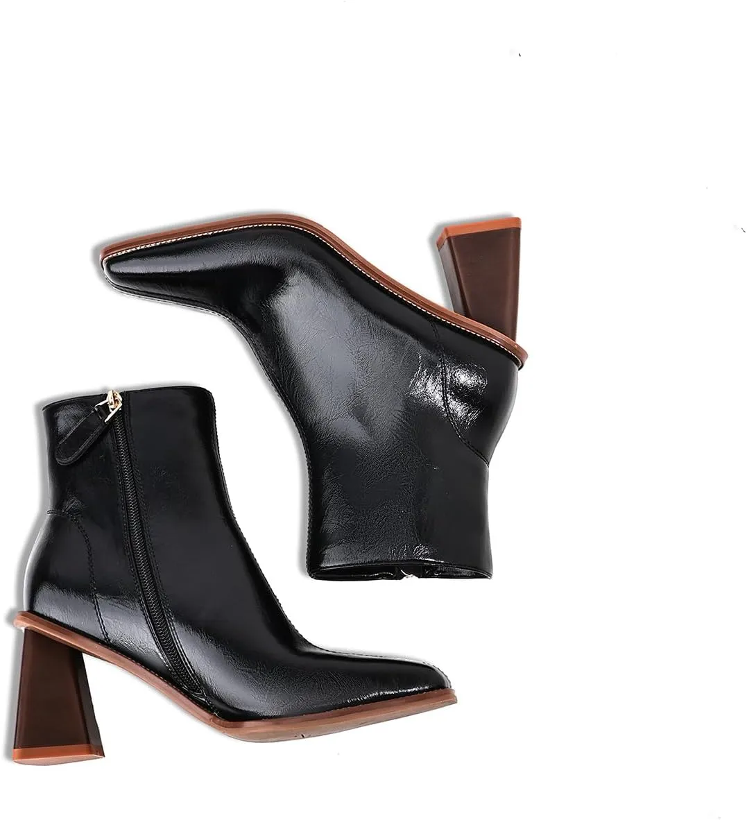 Womens Ankle Boots Zipper Chunky Mid Heel Boot Retro Square Pointed Toe Short Boots Heeled Shoes for Women Fall Winter