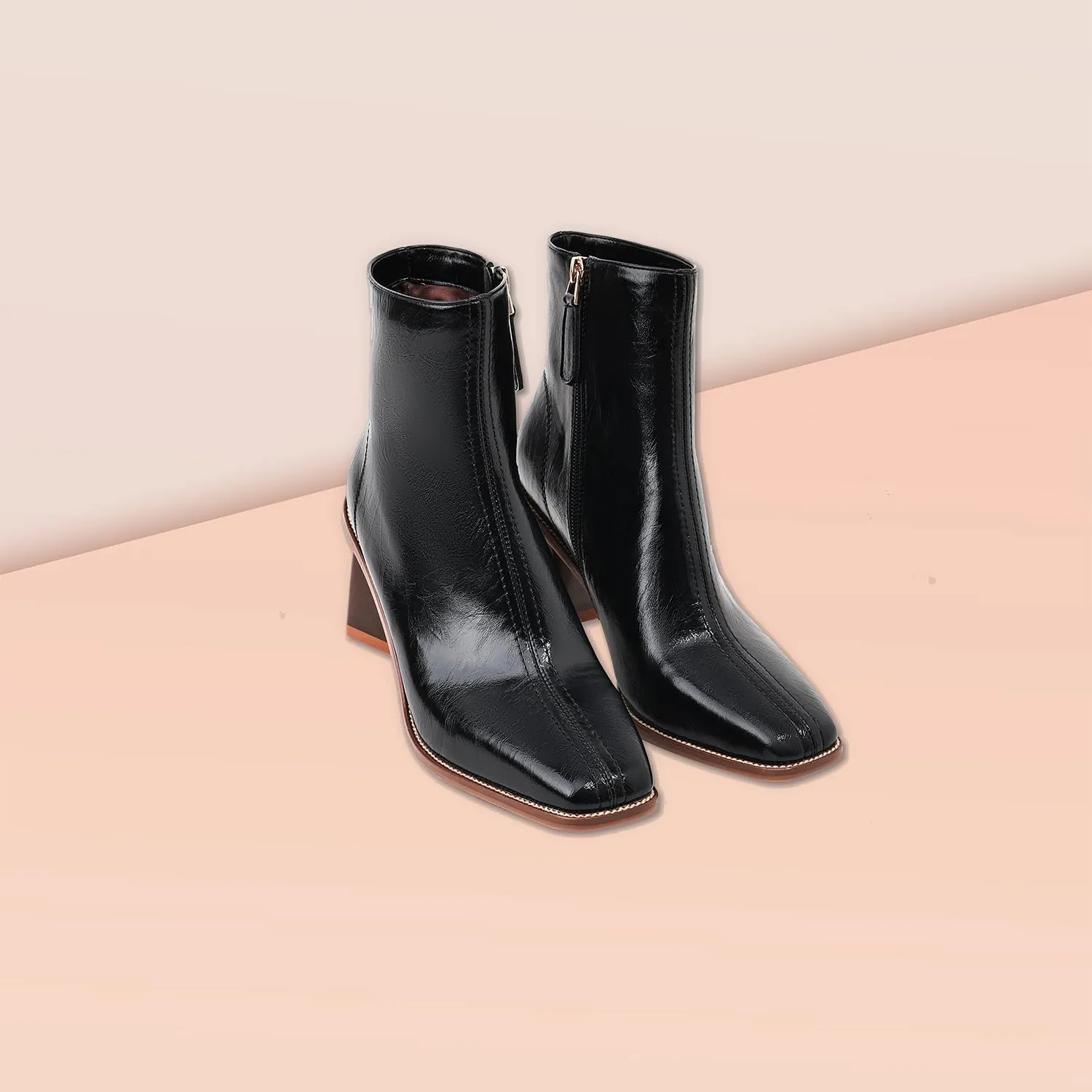 Womens Ankle Boots Zipper Chunky Mid Heel Boot Retro Square Pointed Toe Short Boots Heeled Shoes for Women Fall Winter