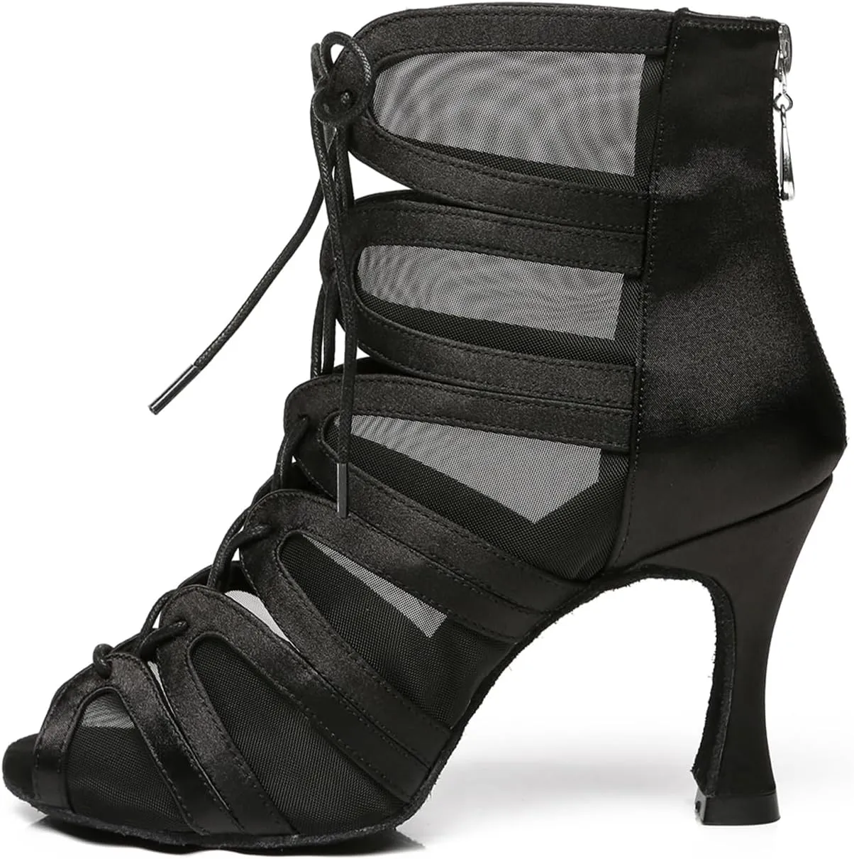 Women's Ballroom Ankle Dance Boots Lace-up Open-Toe Practice Latin Salsa Dancing Boots,Model YC-L444-Suede Sole-3.33” Heel