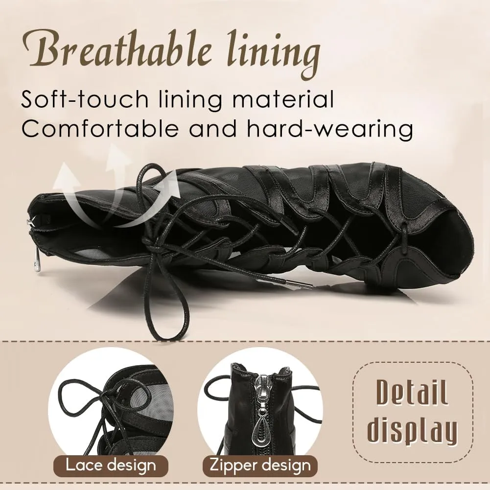 Women's Ballroom Ankle Dance Boots Lace-up Open-Toe Practice Latin Salsa Dancing Boots,Model YC-L444-Suede Sole-3.33” Heel