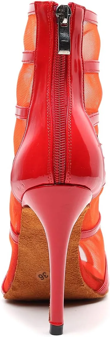 Women's Ballroom Dance Shoes with Straps Modern Dance Shoes high Heel 10cm 4 inch Suede Bottom Dance Boots