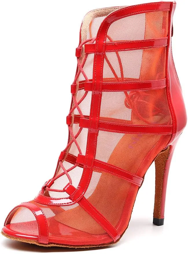 Women's Ballroom Dance Shoes with Straps Modern Dance Shoes high Heel 10cm 4 inch Suede Bottom Dance Boots
