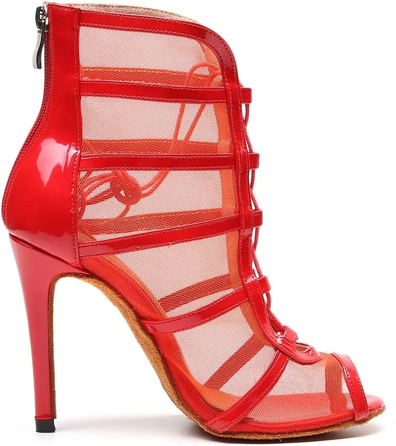 Women's Ballroom Dance Shoes with Straps Modern Dance Shoes high Heel 10cm 4 inch Suede Bottom Dance Boots