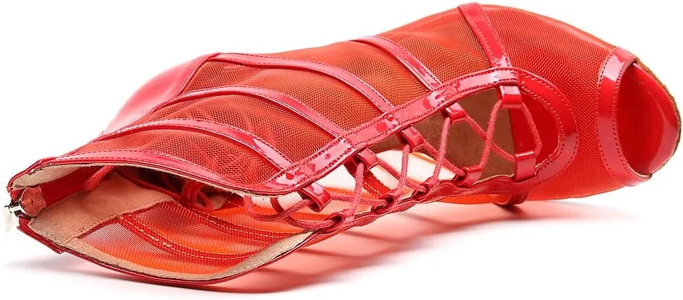 Women's Ballroom Dance Shoes with Straps Modern Dance Shoes high Heel 10cm 4 inch Suede Bottom Dance Boots