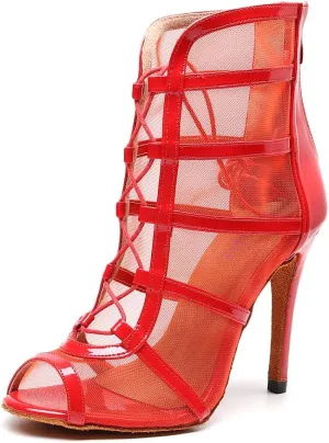Women's Ballroom Dance Shoes with Straps Modern Dance Shoes high Heel 10cm 4 inch Suede Bottom Dance Boots