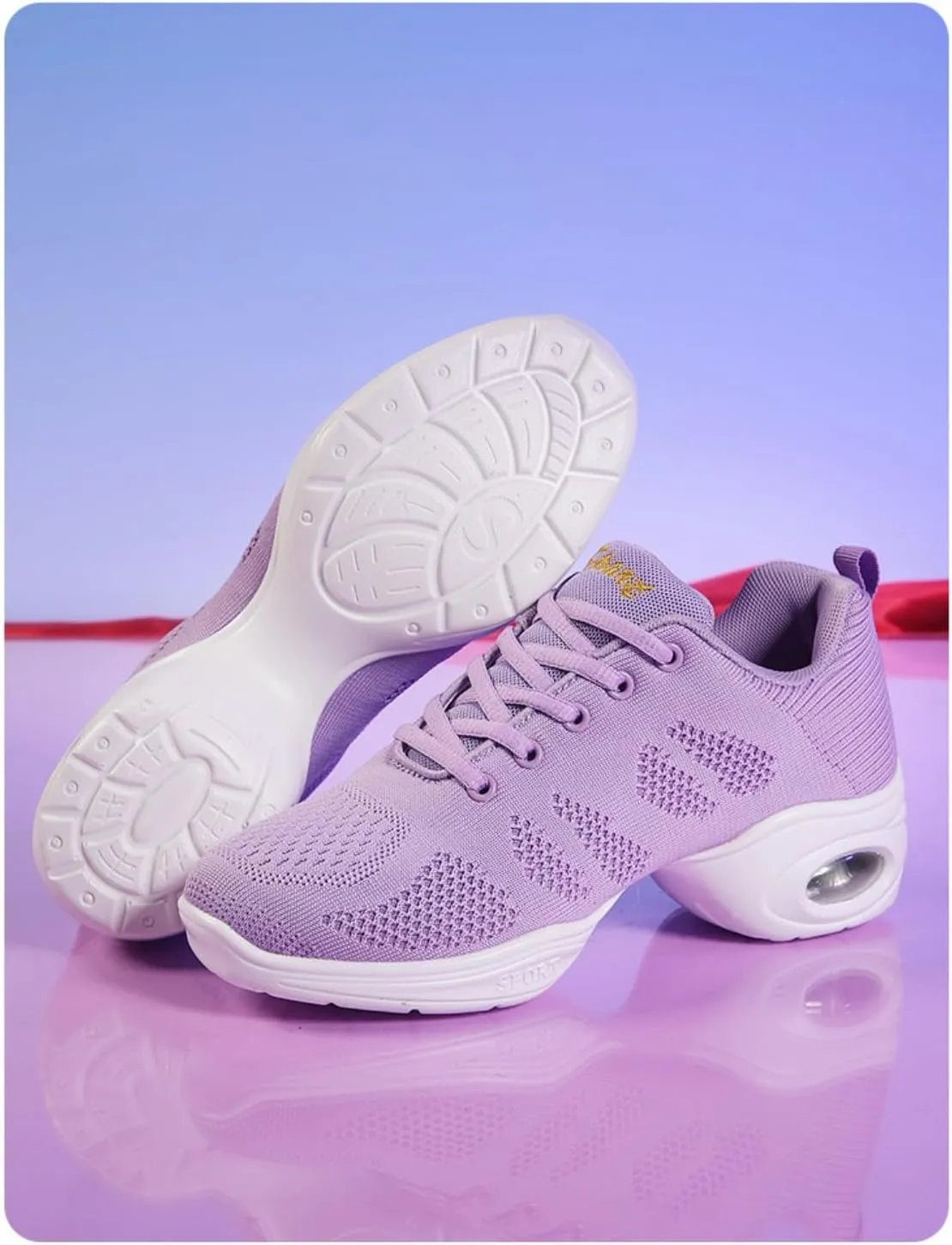 Women's Breathable Air Cushion Jazz Dance Shoes Lace Up Mesh Sneakers Athletic Walking Dance Thick Soled