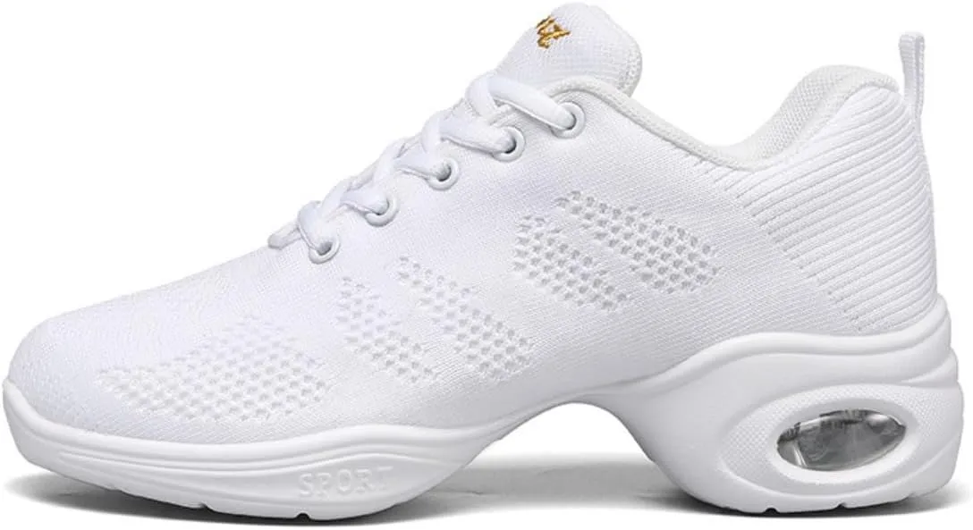 Women's Breathable Air Cushion Jazz Dance Shoes Lace Up Mesh Sneakers Athletic Walking Dance Thick Soled