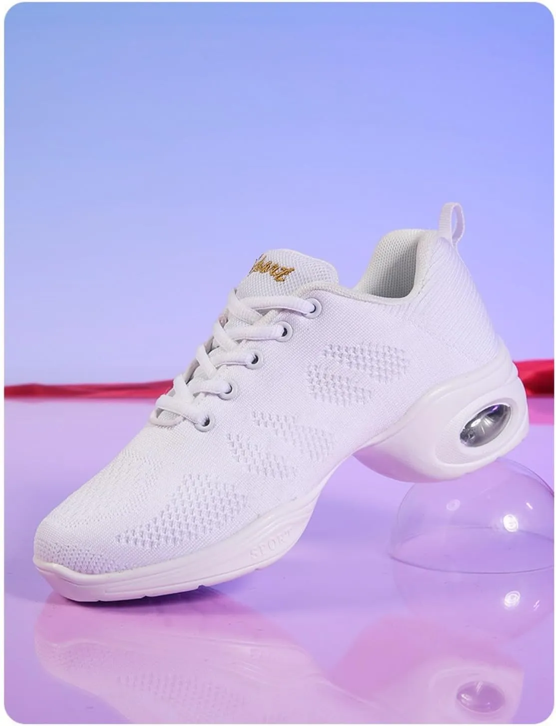 Women's Breathable Air Cushion Jazz Dance Shoes Lace Up Mesh Sneakers Athletic Walking Dance Thick Soled