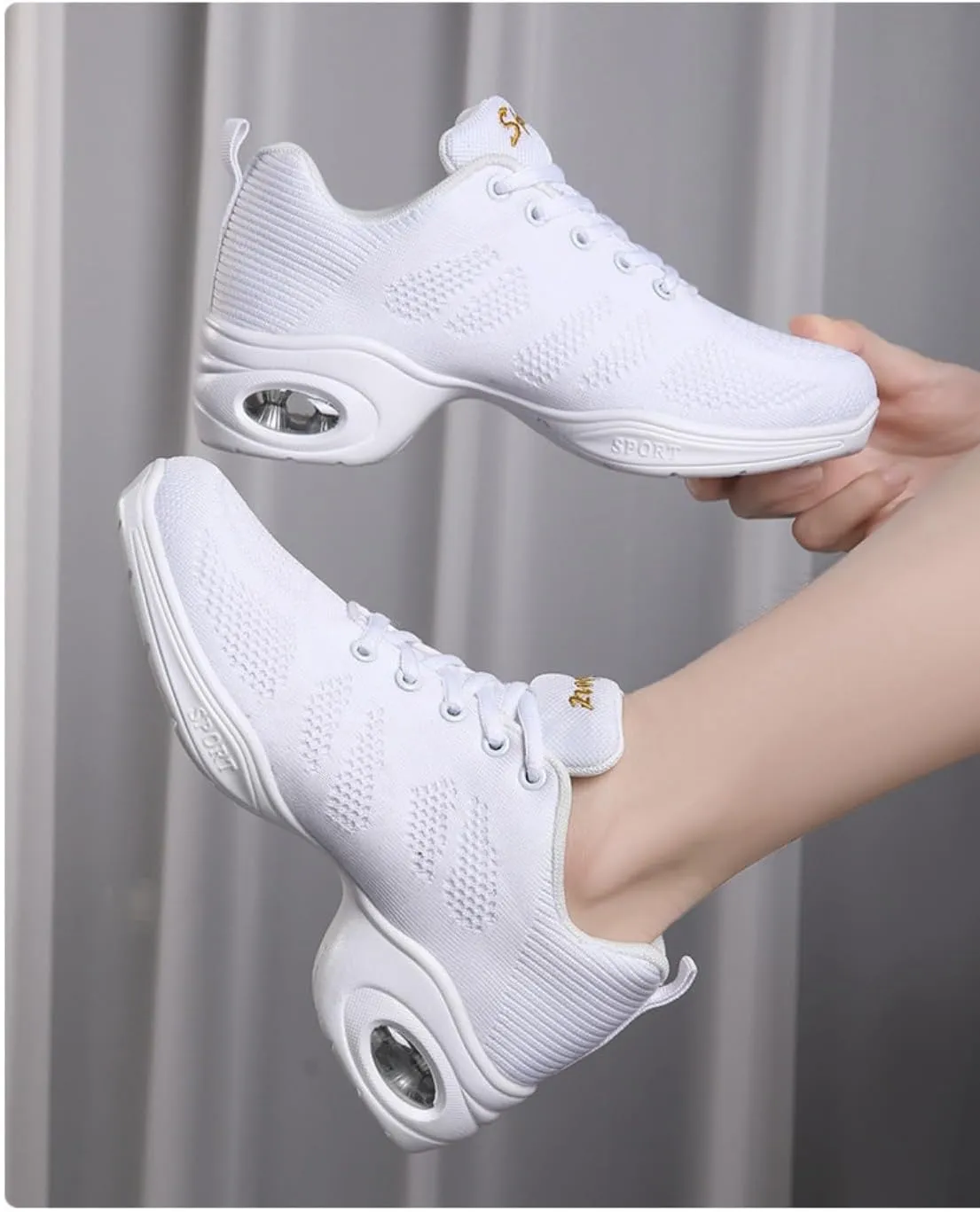 Women's Breathable Air Cushion Jazz Dance Shoes Lace Up Mesh Sneakers Athletic Walking Dance Thick Soled