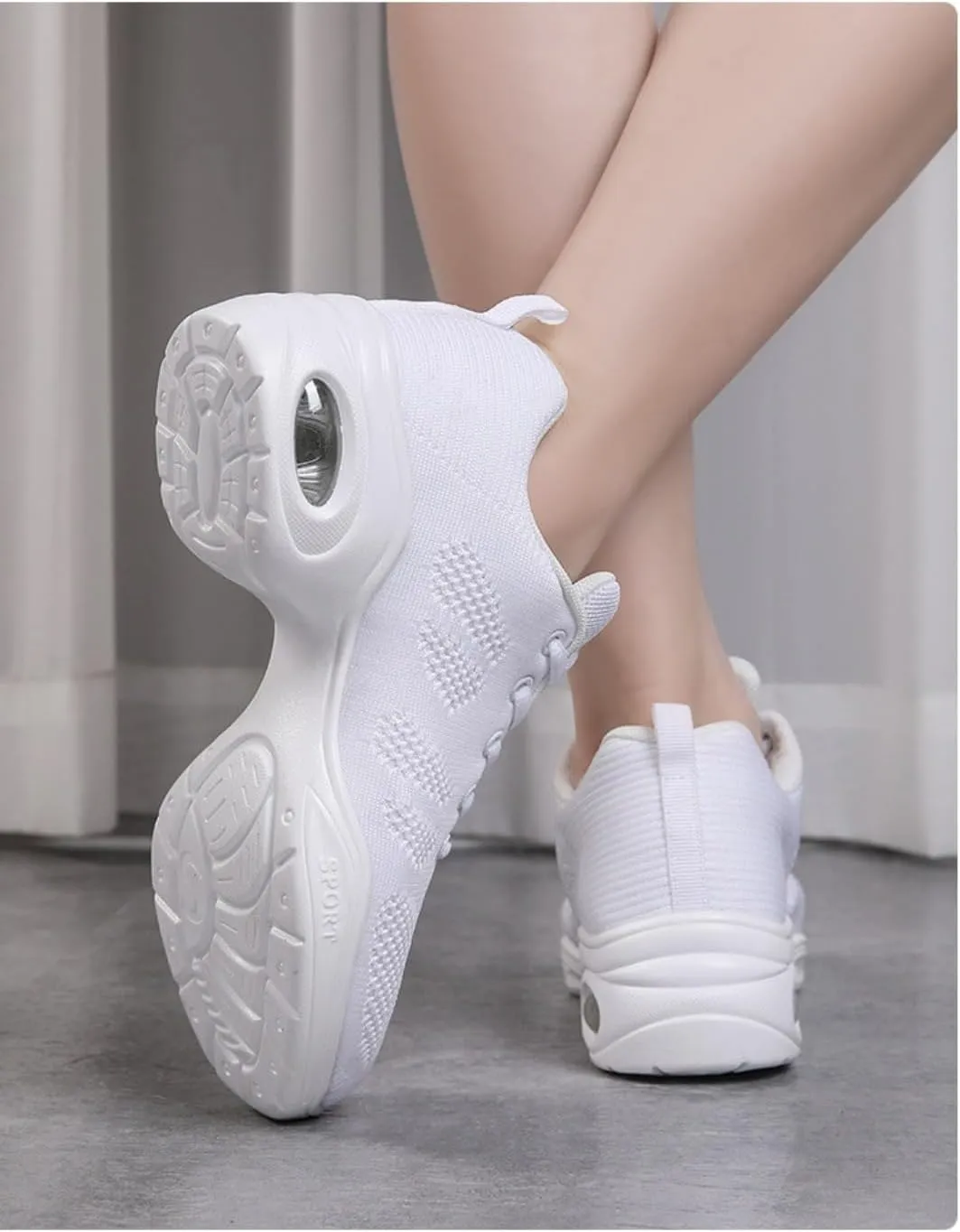 Women's Breathable Air Cushion Jazz Dance Shoes Lace Up Mesh Sneakers Athletic Walking Dance Thick Soled