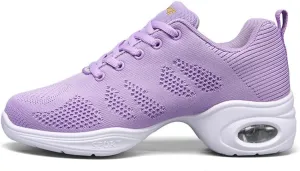 Women's Breathable Air Cushion Jazz Dance Shoes Lace Up Mesh Sneakers Athletic Walking Dance Thick Soled