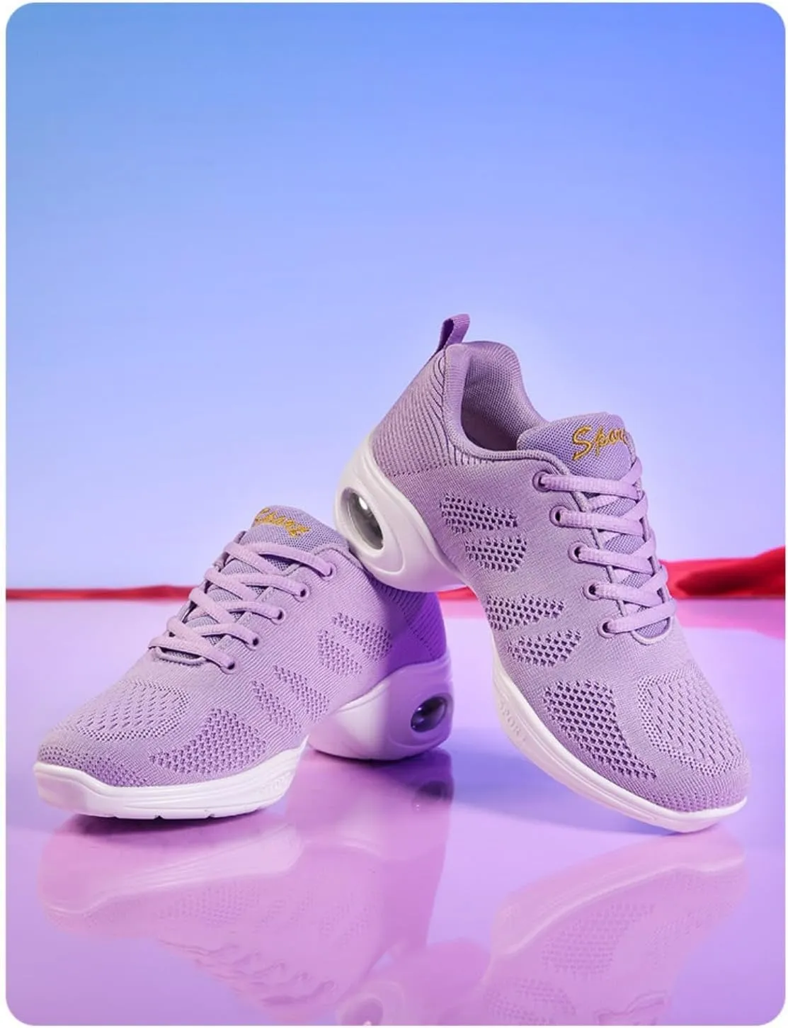 Women's Breathable Air Cushion Jazz Dance Shoes Lace Up Mesh Sneakers Athletic Walking Dance Thick Soled