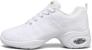 Women's Breathable Air Cushion Jazz Dance Shoes Lace Up Mesh Sneakers Athletic Walking Dance Thick Soled