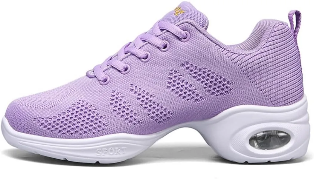 Women's Breathable Air Cushion Jazz Dance Shoes Lace Up Mesh Sneakers Athletic Walking Dance Thick Soled