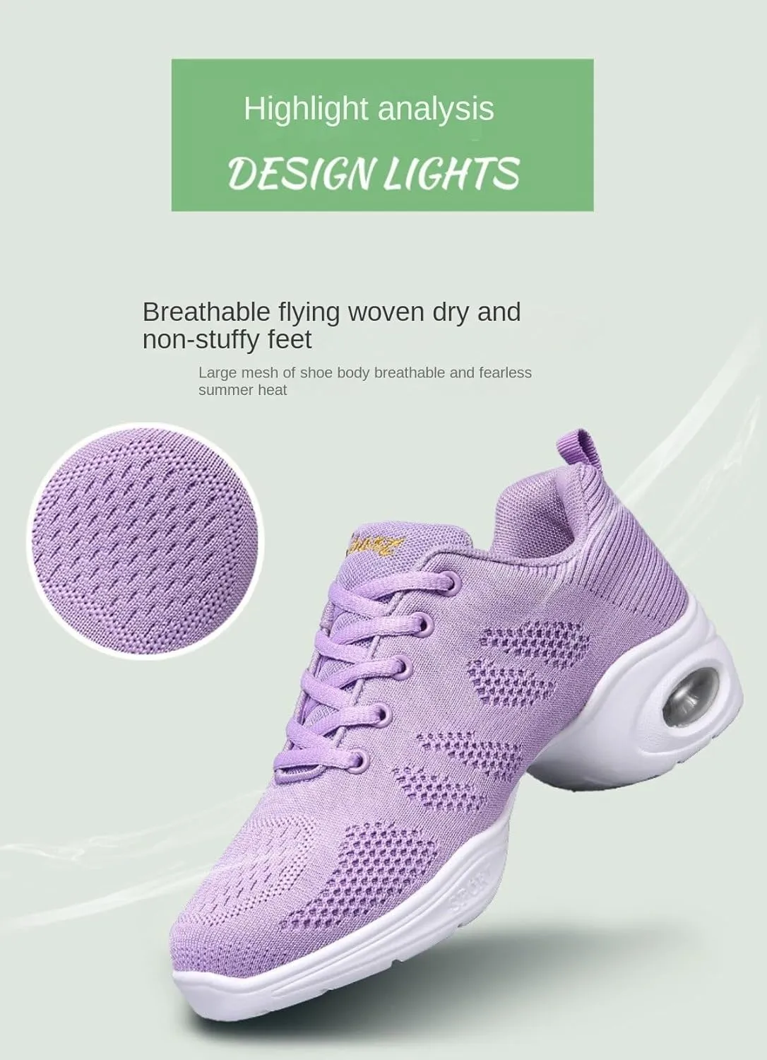 Women's Breathable Air Cushion Jazz Dance Shoes Lace Up Mesh Sneakers Athletic Walking Dance Thick Soled