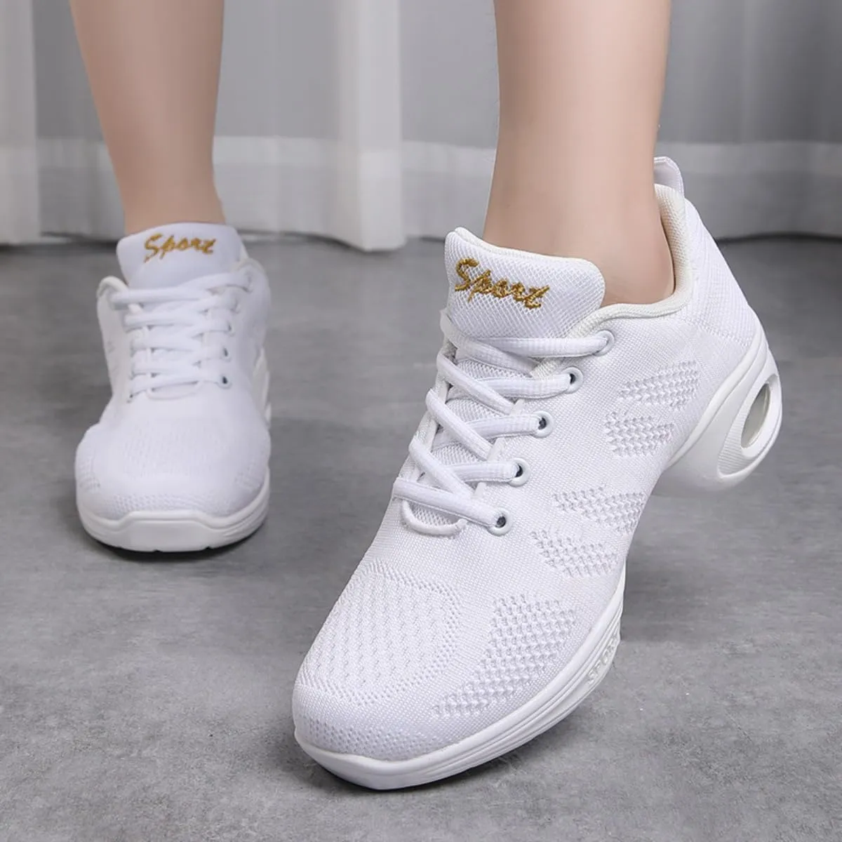 Women's Breathable Air Cushion Jazz Dance Shoes Lace Up Mesh Sneakers Athletic Walking Dance Thick Soled