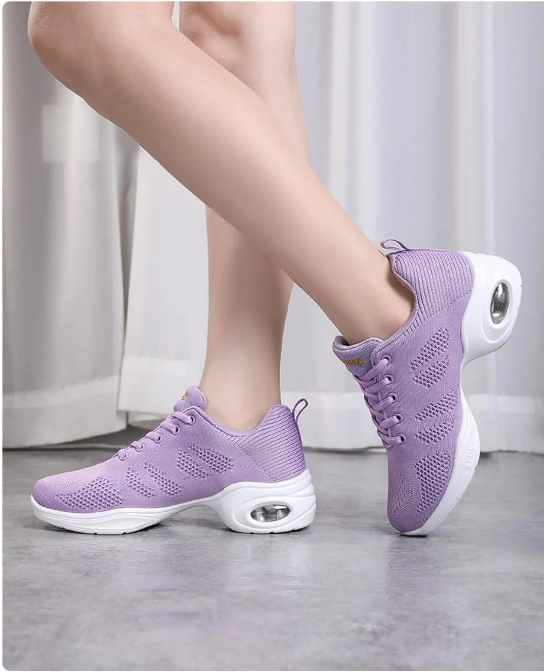 Women's Breathable Air Cushion Jazz Dance Shoes Lace Up Mesh Sneakers Athletic Walking Dance Thick Soled