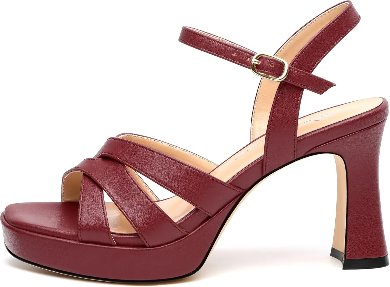 Women's Chunky Platform High Heels Block Heeled Sandals Open Square Toe Ankle Strap Dress Wedding Party Sandal Shoes 3.3''