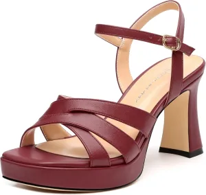 Women's Chunky Platform High Heels Block Heeled Sandals Open Square Toe Ankle Strap Dress Wedding Party Sandal Shoes 3.3''