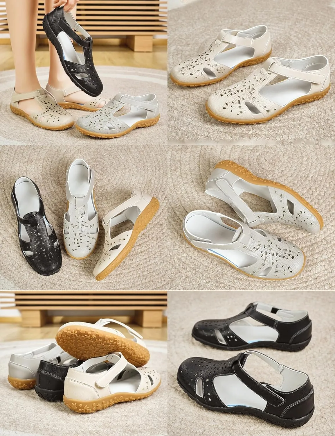Women's Closed Toe Gladiator Sandals,Comfort Cut-Out Leather Ankle T-Strap Orthopedic Dressy Casual Boho Beach Shoes