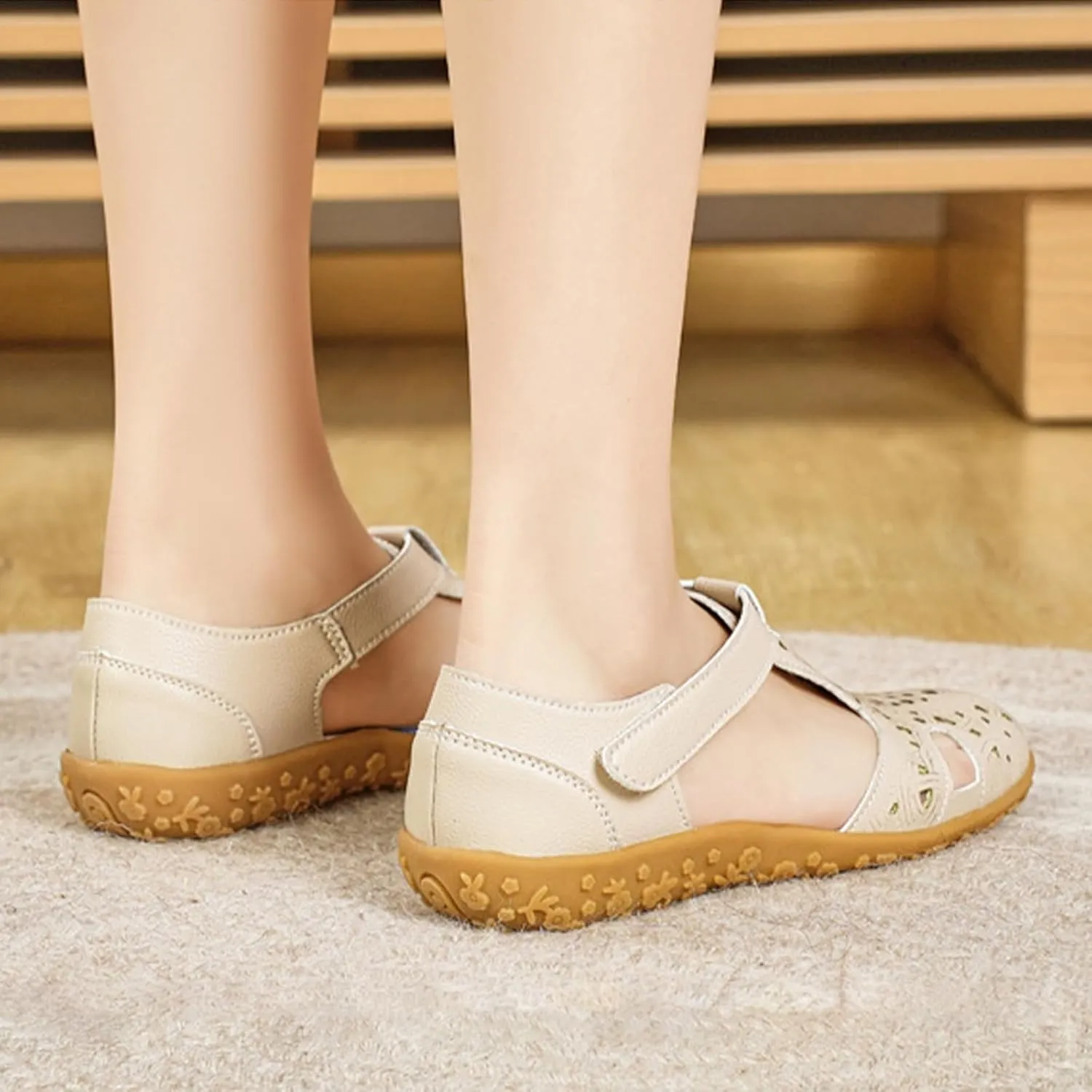 Women's Closed Toe Gladiator Sandals,Comfort Cut-Out Leather Ankle T-Strap Orthopedic Dressy Casual Boho Beach Shoes