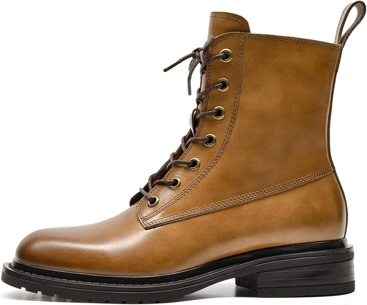 Women's Combat Boots Lace up Side Zipper Mid Calf Booties Round Toe