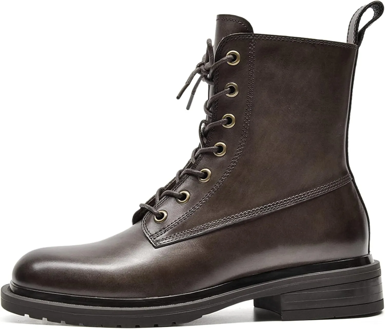 Women's Combat Boots Lace up Side Zipper Mid Calf Booties Round Toe