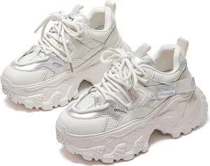 Women's Fashion Sneakers Thick Bottom Colorblocking Chunky Sneakers Casual Mesh Breathable Fashion Lace-up Shoes Women's Oxfords Platform Shoes for Women