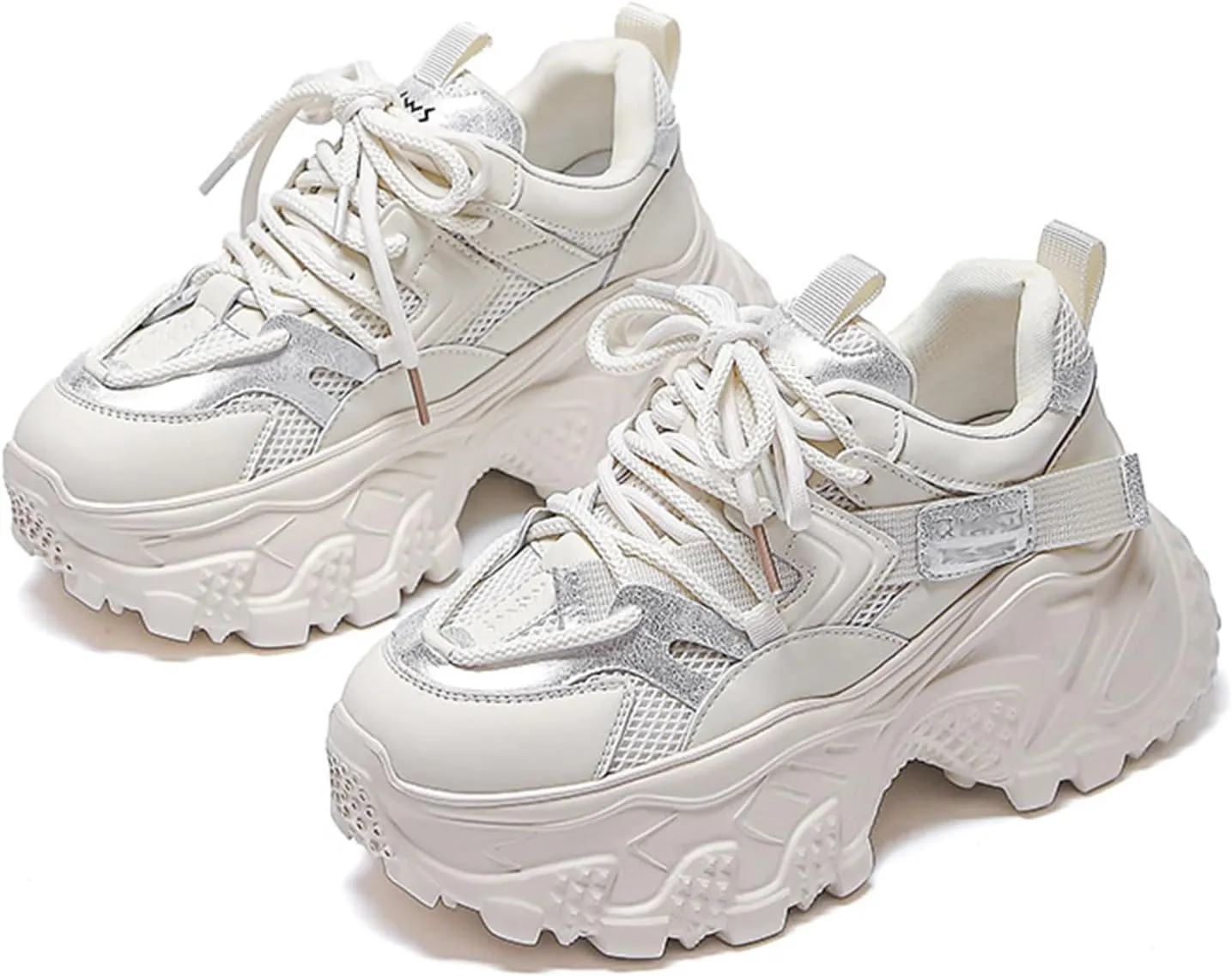 Women's Fashion Sneakers Thick Bottom Colorblocking Chunky Sneakers Casual Mesh Breathable Fashion Lace-up Shoes Women's Oxfords Platform Shoes for Women