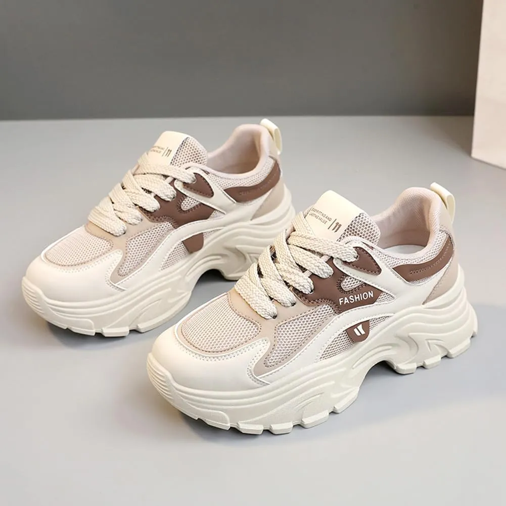 Women's Fashion Thick Sole Mesh Sneakers Road Running Walking Shoes