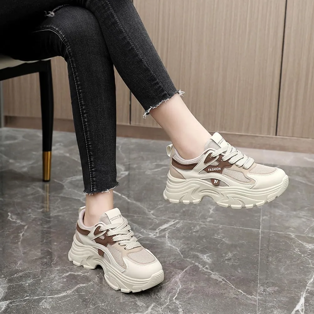 Women's Fashion Thick Sole Mesh Sneakers Road Running Walking Shoes