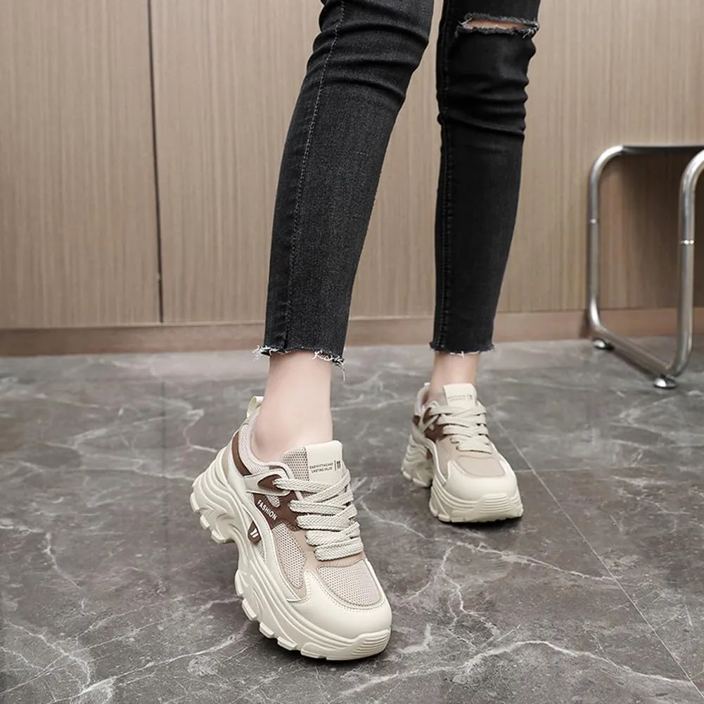 Women's Fashion Thick Sole Mesh Sneakers Road Running Walking Shoes