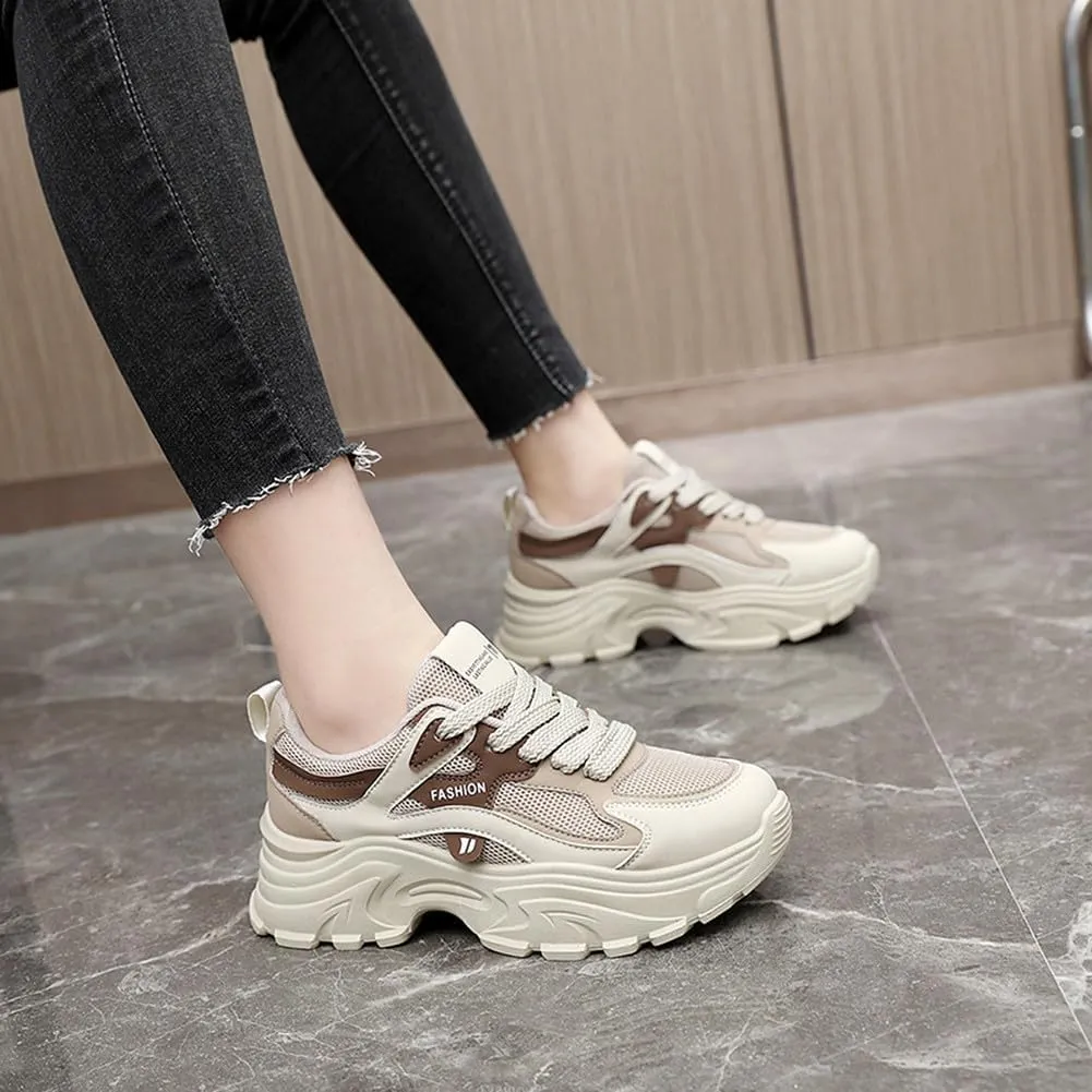 Women's Fashion Thick Sole Mesh Sneakers Road Running Walking Shoes