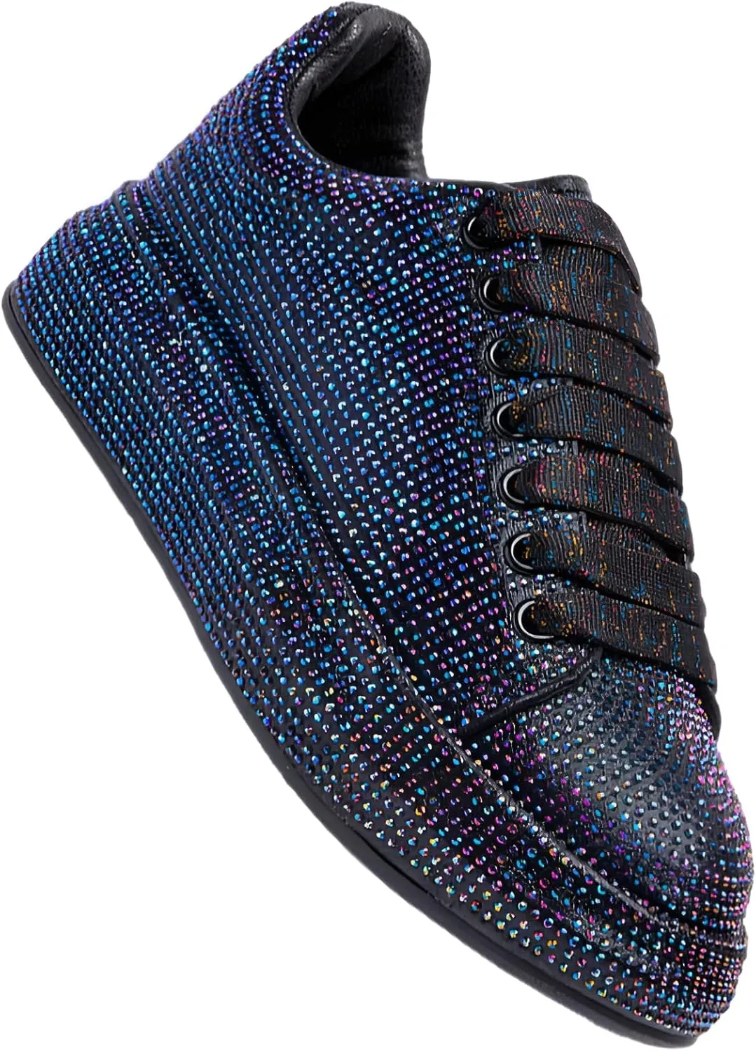 Women's Fashion Thick Sole Sneakers Glitter Gradient Colors Rhinestones Lace-Up Casual Sports Shoes