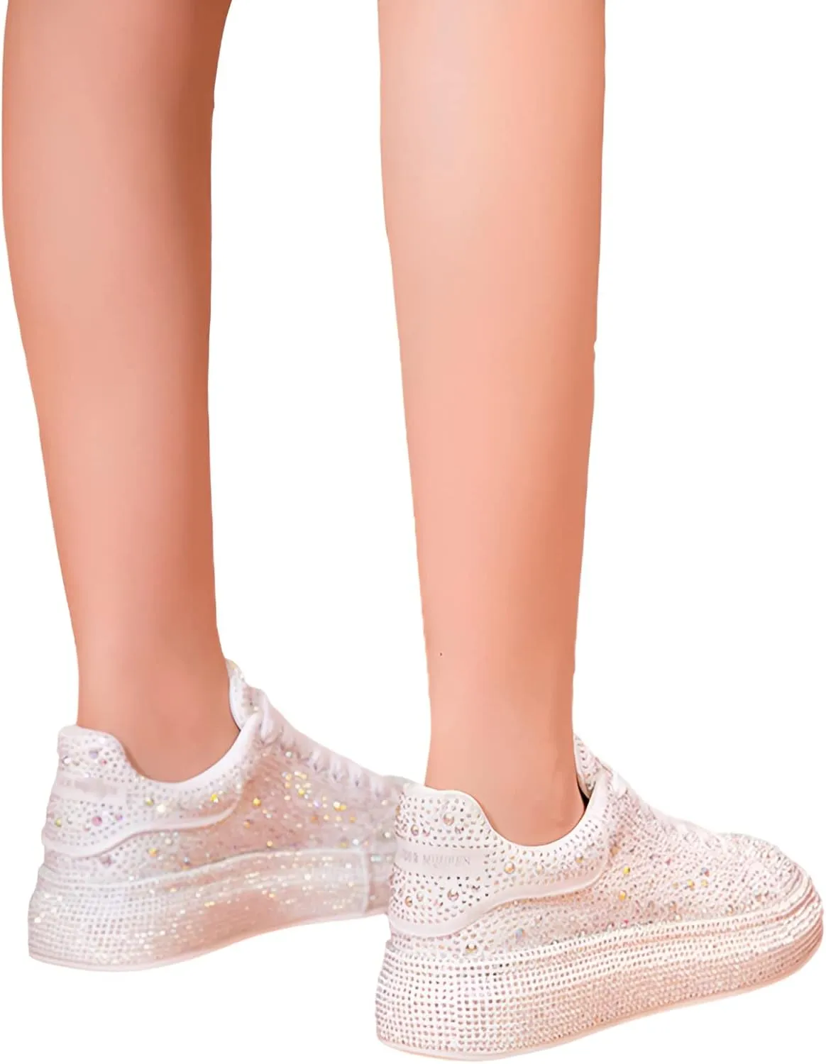 Women's Fashion Thick Sole Sneakers Glitter Gradient Colors Rhinestones Lace-Up Casual Sports Shoes