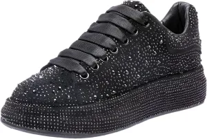 Women's Fashion Thick Sole Sneakers Glitter Gradient Colors Rhinestones Lace-Up Casual Sports Shoes