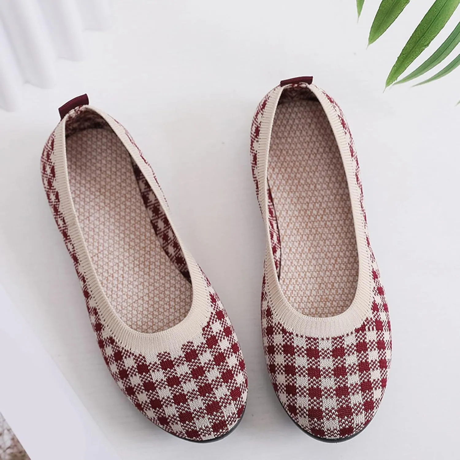 Women's Flat Ballet Shoes Knit Flat Shoes for Women Round Toe Slip on Women Flats for Dressy Casual Office Work Wedding Comfort Soft