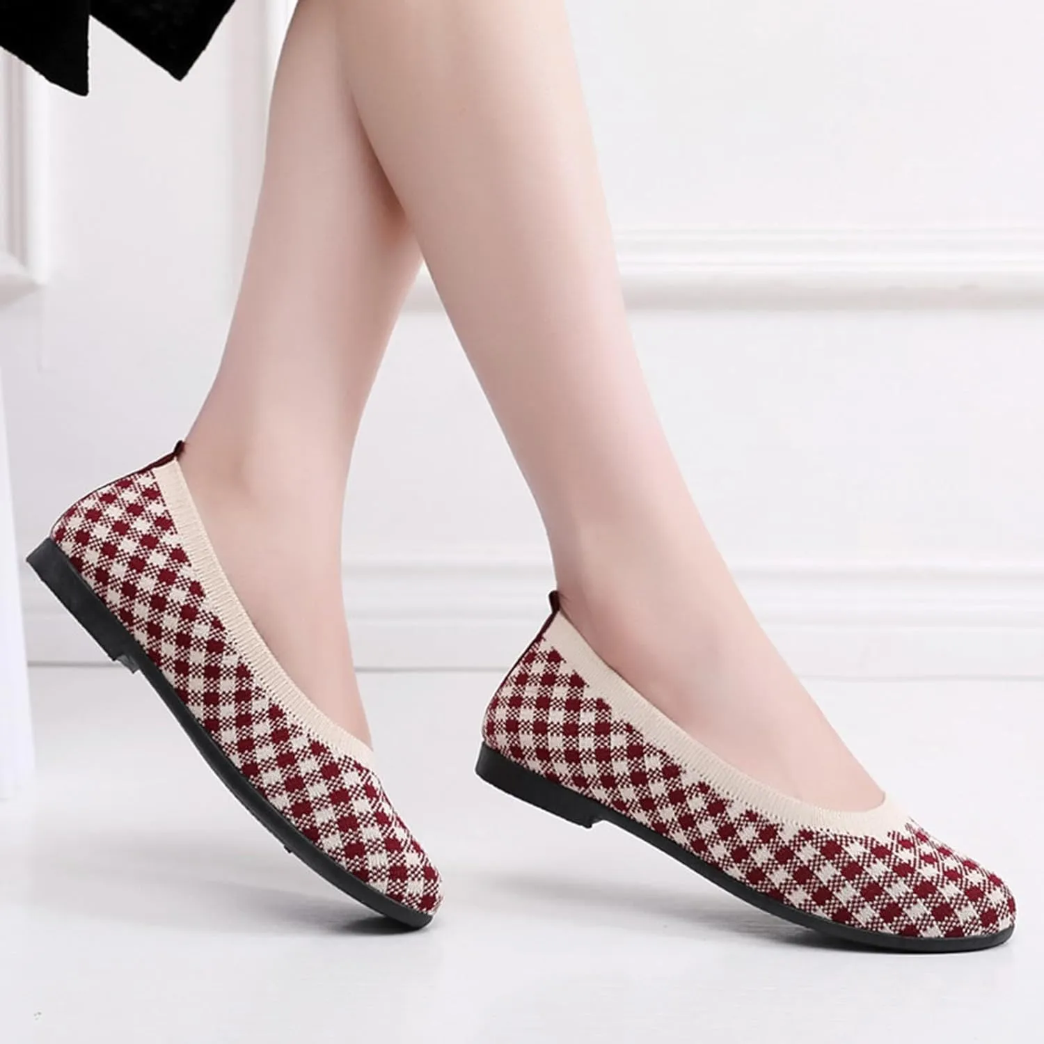 Women's Flat Ballet Shoes Knit Flat Shoes for Women Round Toe Slip on Women Flats for Dressy Casual Office Work Wedding Comfort Soft