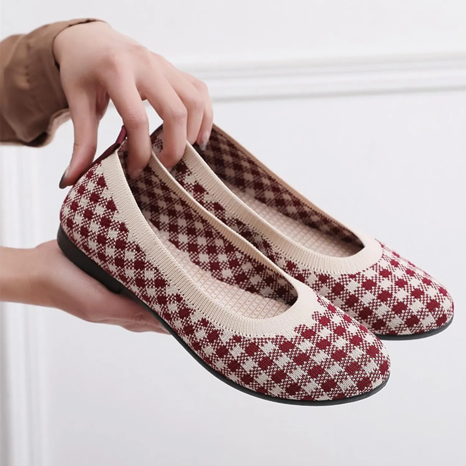 Women's Flat Ballet Shoes Knit Flat Shoes for Women Round Toe Slip on Women Flats for Dressy Casual Office Work Wedding Comfort Soft