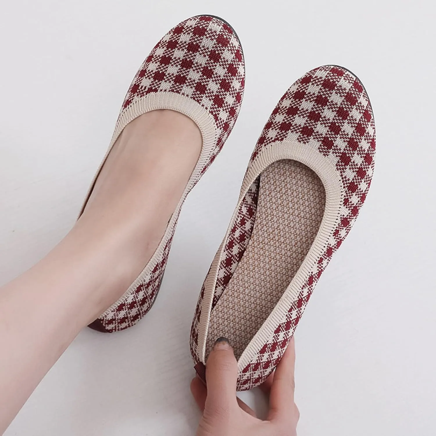 Women's Flat Ballet Shoes Knit Flat Shoes for Women Round Toe Slip on Women Flats for Dressy Casual Office Work Wedding Comfort Soft