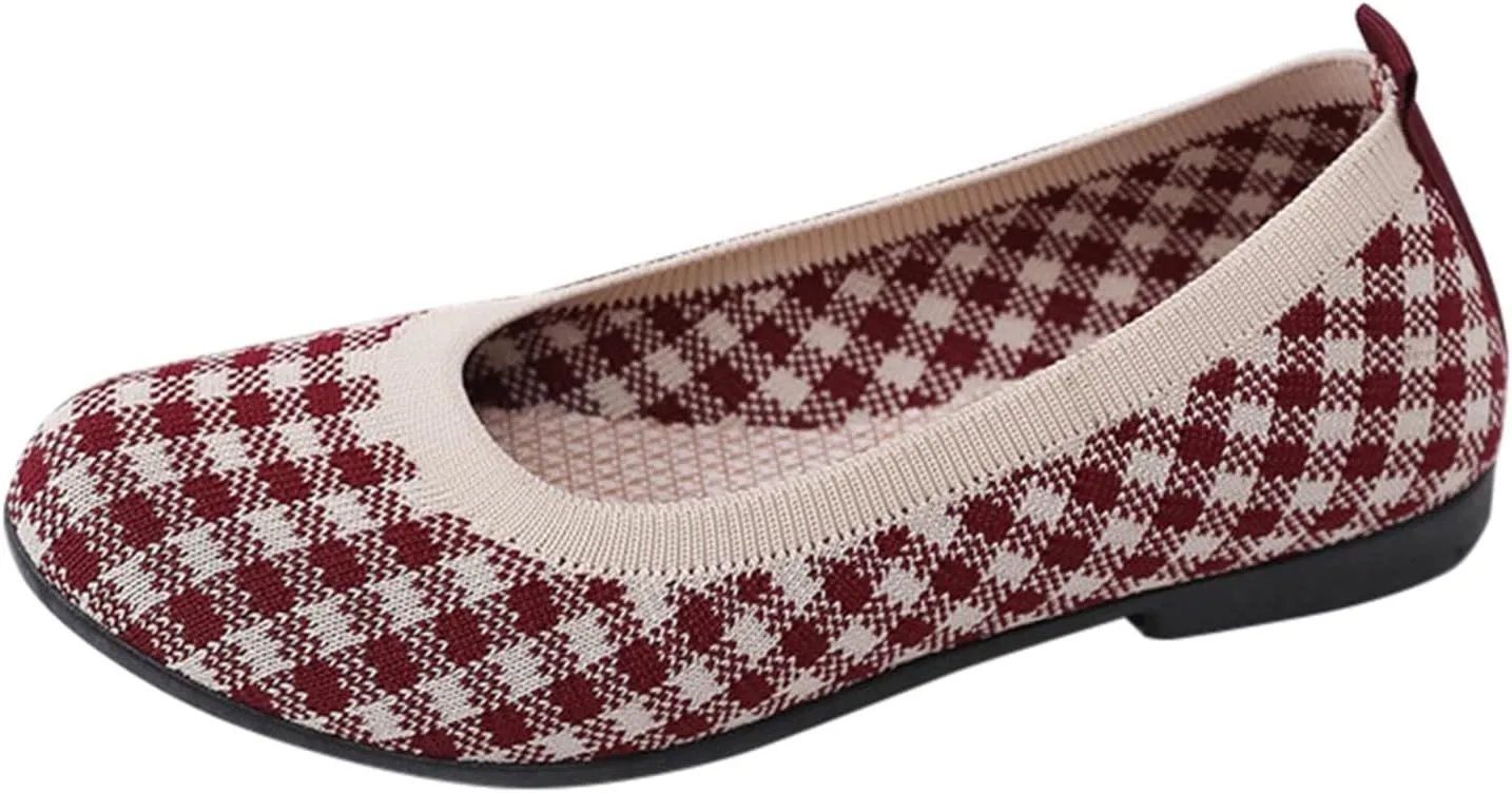 Women's Flat Ballet Shoes Knit Flat Shoes for Women Round Toe Slip on Women Flats for Dressy Casual Office Work Wedding Comfort Soft