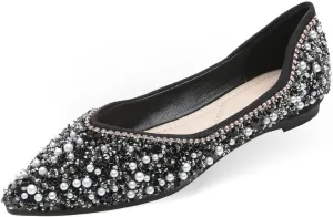 Women's Flats Comfortable Pointed Rhinestone Ballet Flats for Women Sparkle Elegant Dress Flats
