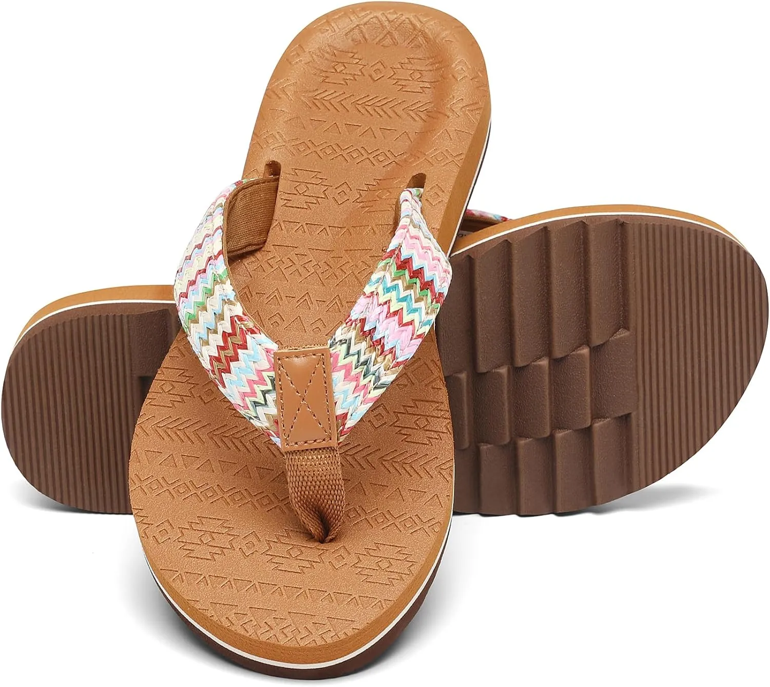 Women's Flip Flops with Arch Support - Yoga Mat Cushion Orthotic Thong Sandals for Plantar Fasciitis, Beach Walking Outdoor