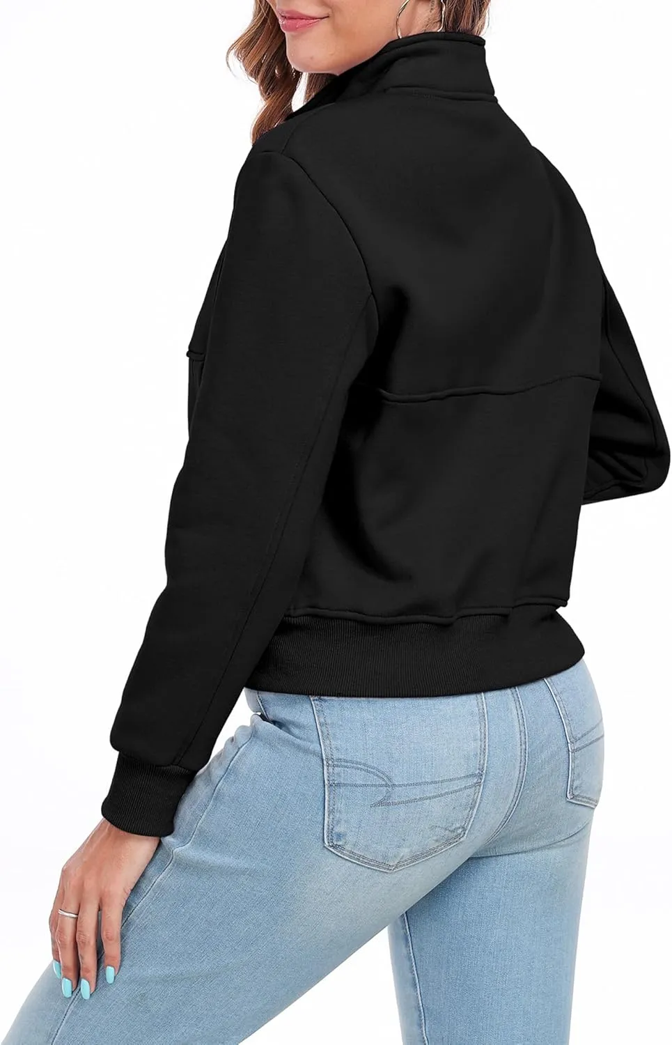 Women's Full Zip Up Sweatshirts Fleece Jackets Stand Collar Long Sleeve Casual Outwear Fuzzy Warm Coat with Pocket