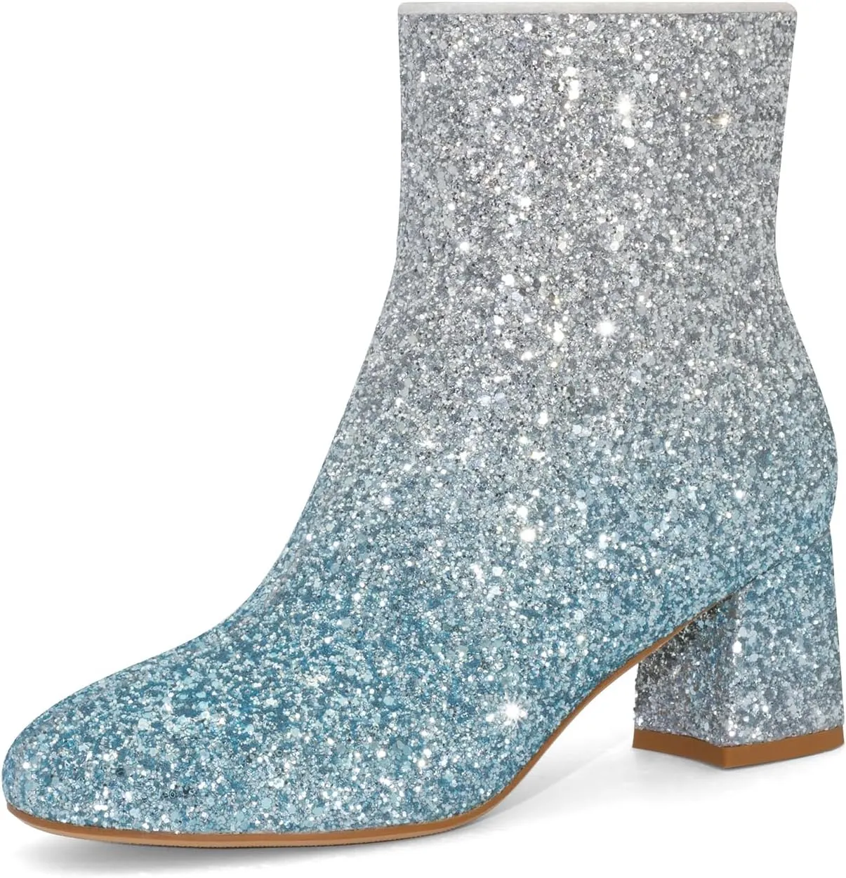 Women's Glitter Ankle Boots Sequin Sparkly Booties Block Heel Side Zip Zipper Wedding Party Dress Shoes
