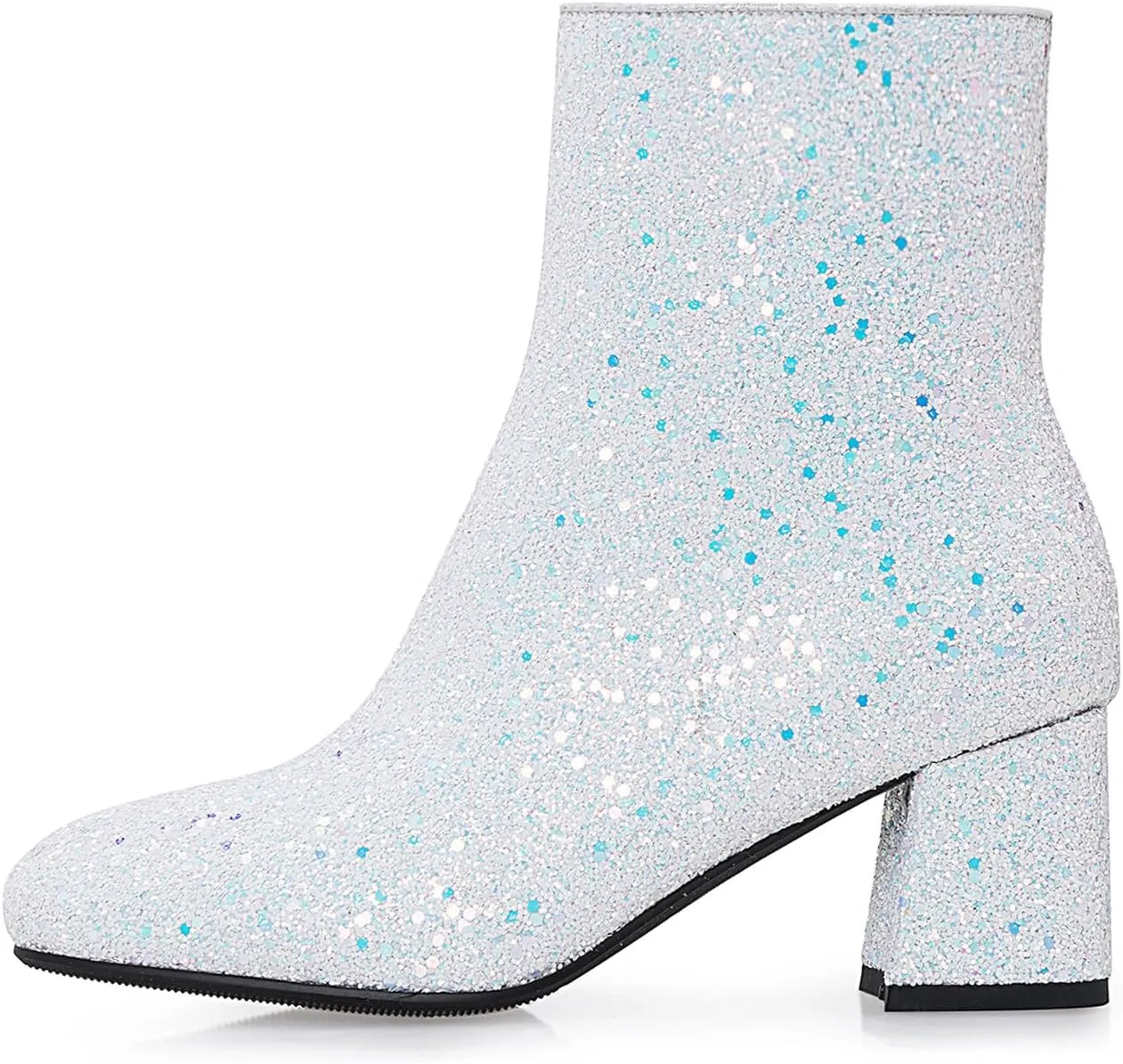 Women's Glitter Ankle Boots Sequin Sparkly Booties Block Heel Side Zip Zipper Wedding Party Dress Shoes