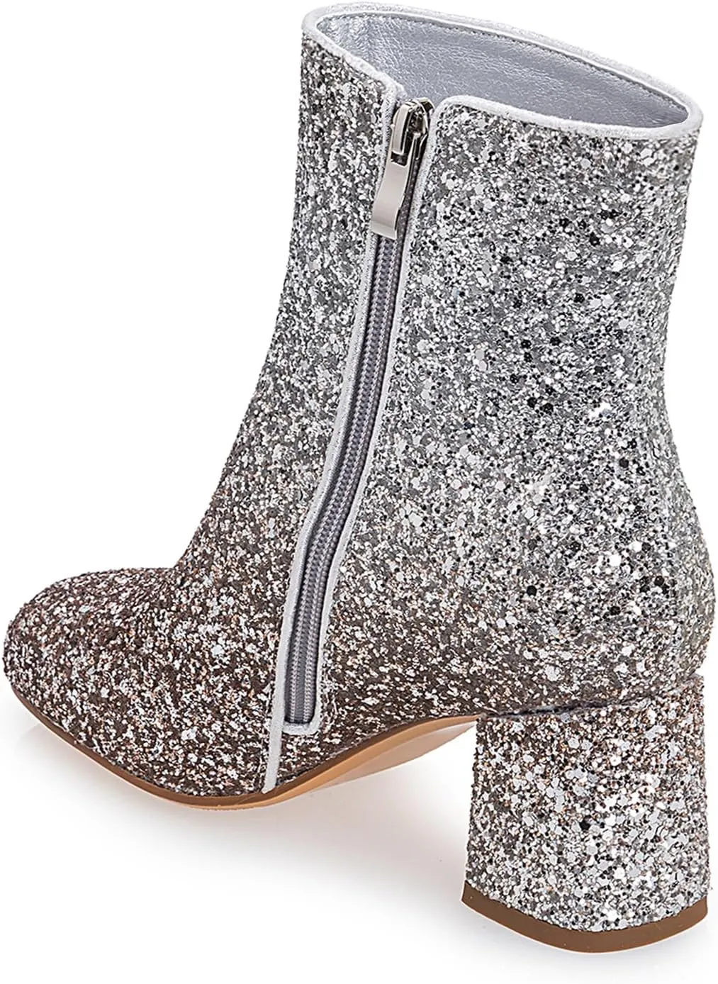 Women's Glitter Ankle Boots Sequin Sparkly Booties Block Heel Side Zip Zipper Wedding Party Dress Shoes