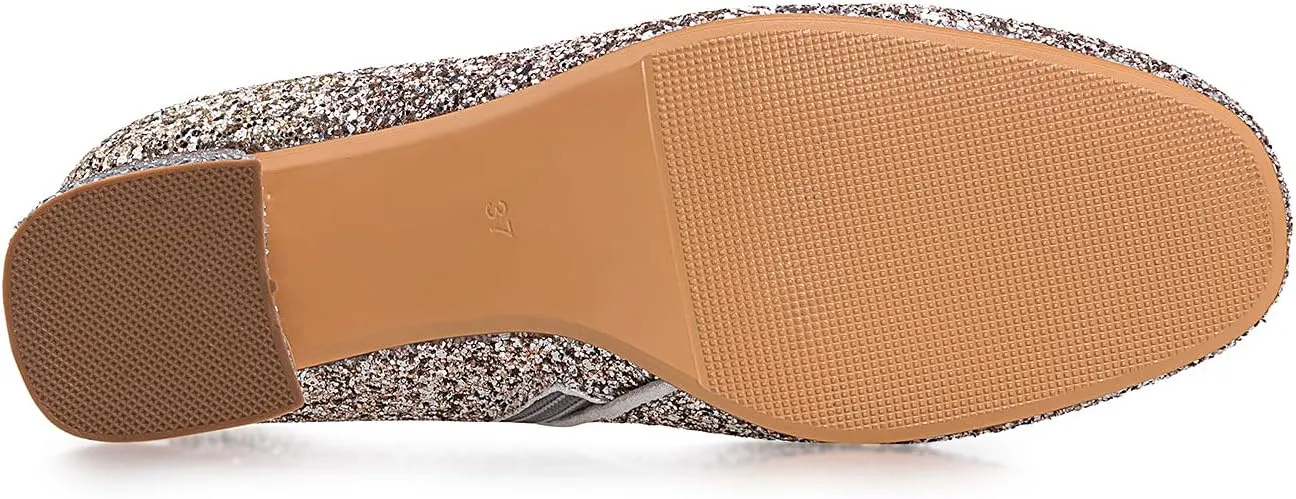 Women's Glitter Ankle Boots Sequin Sparkly Booties Block Heel Side Zip Zipper Wedding Party Dress Shoes