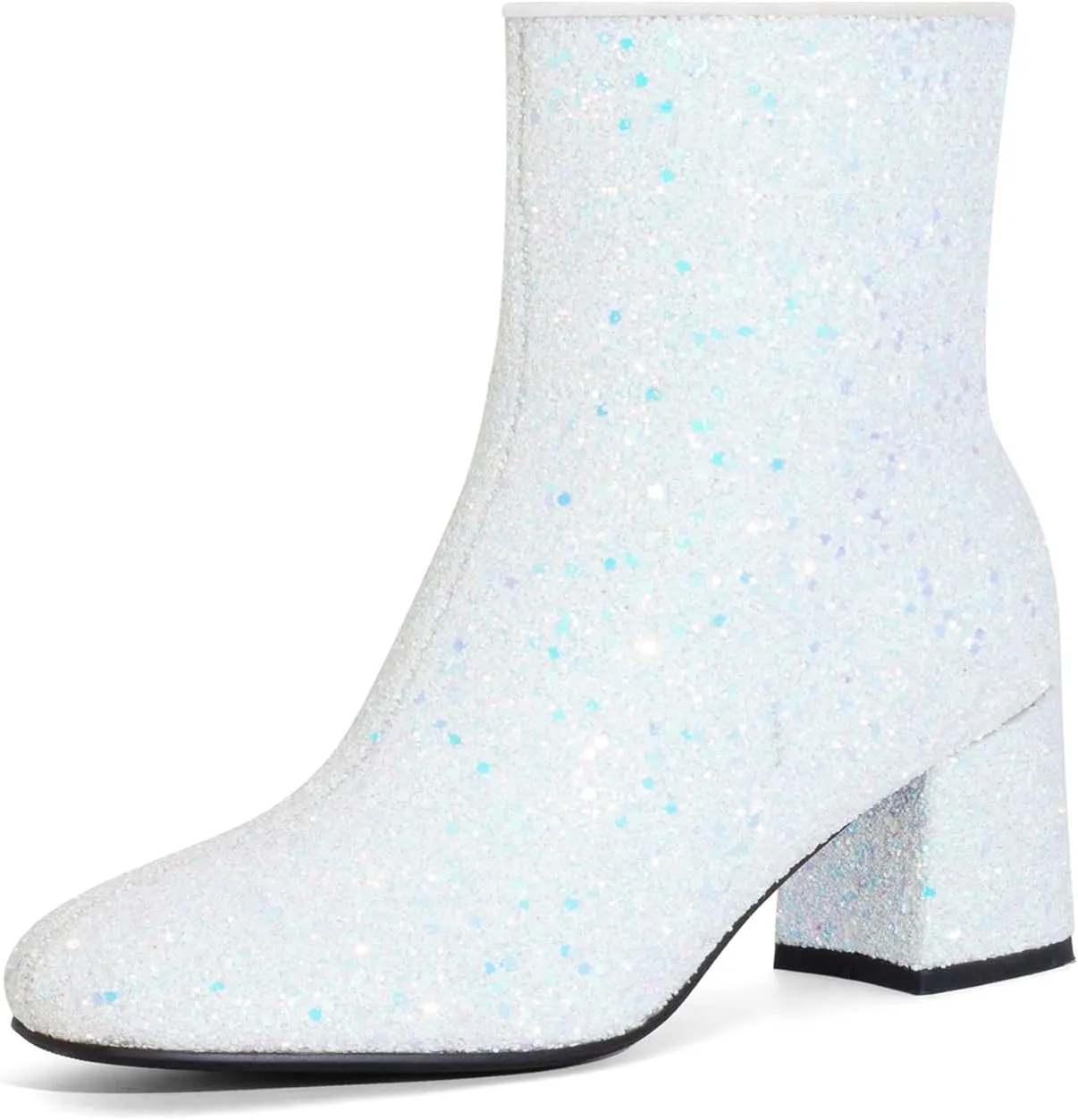 Women's Glitter Ankle Boots Sequin Sparkly Booties Block Heel Side Zip Zipper Wedding Party Dress Shoes